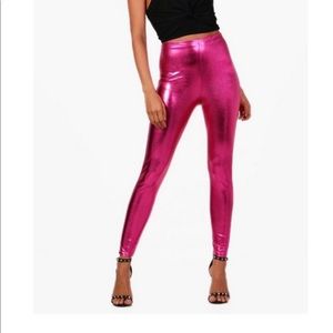 Boohoo shiny pink alien metallic pants leggings